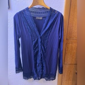 Cottonworld Women's Navy Lace Trim Cardigan